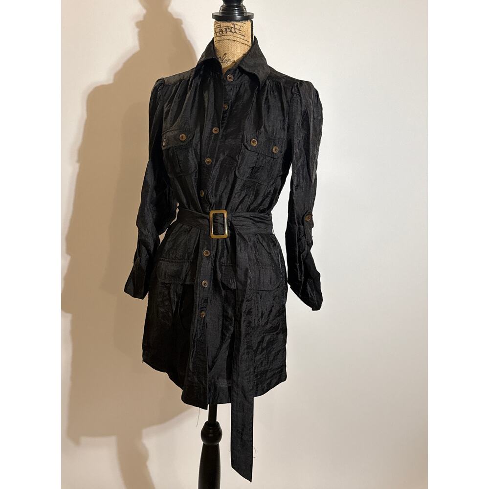 Vintage bebe button down tunic with belt black medium